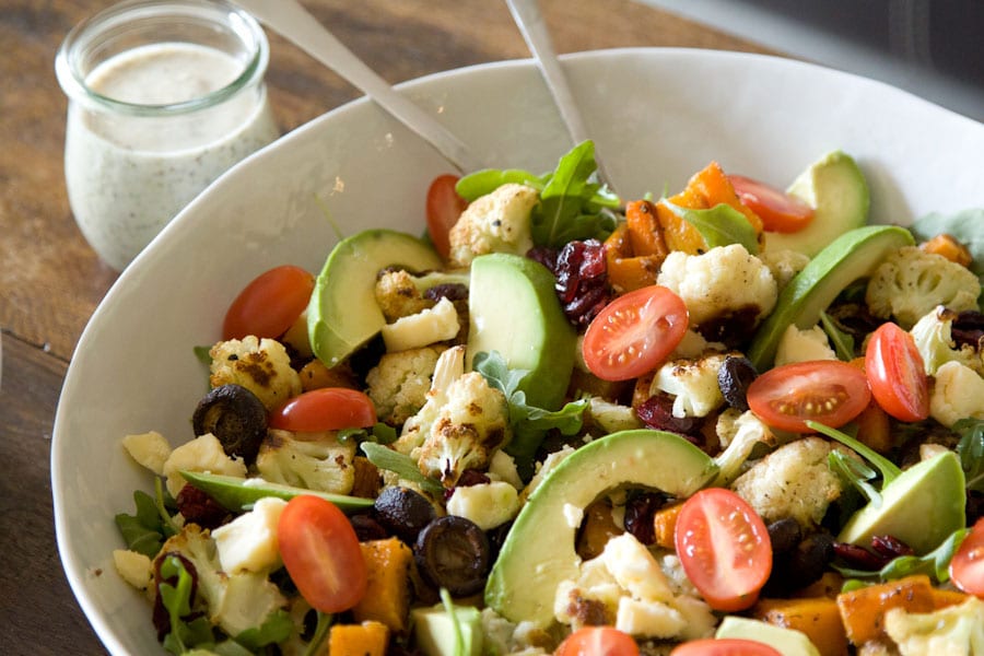 Roasted-Vegetable,-Avocado-and-Arugula-Salad