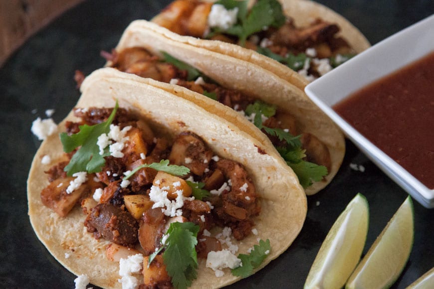 Mushroom, Potato & Chorizo Tacos from What's Gaby Cooking