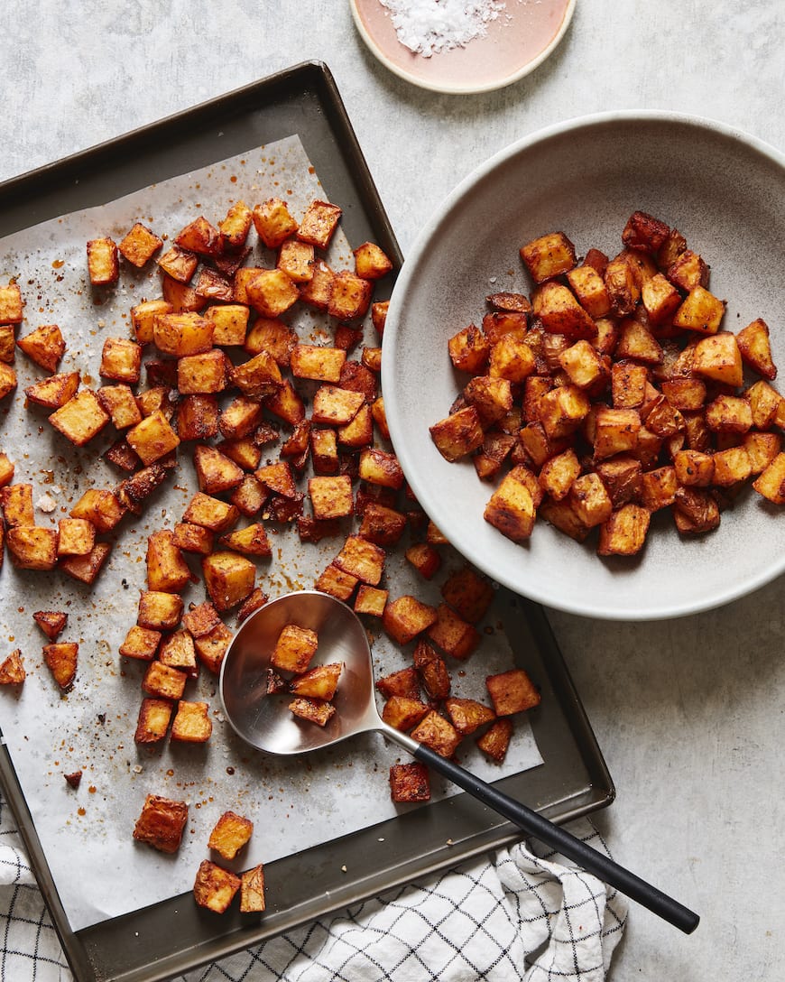 Completed Parm Roasted Potatoes from www.whatsgabycooking.com (@whatsgabycookin)