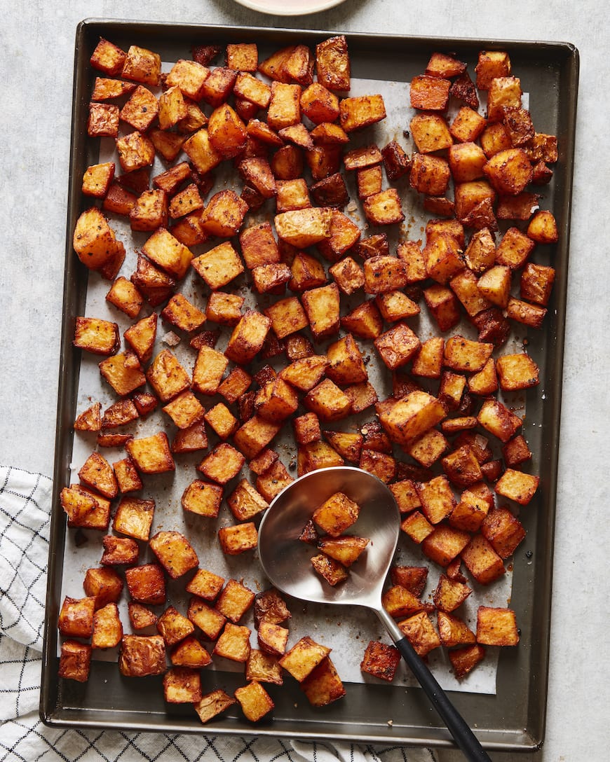 baking sheet with roasted potatoes www.whatsgabycooking.com (@whatsgabycookin)