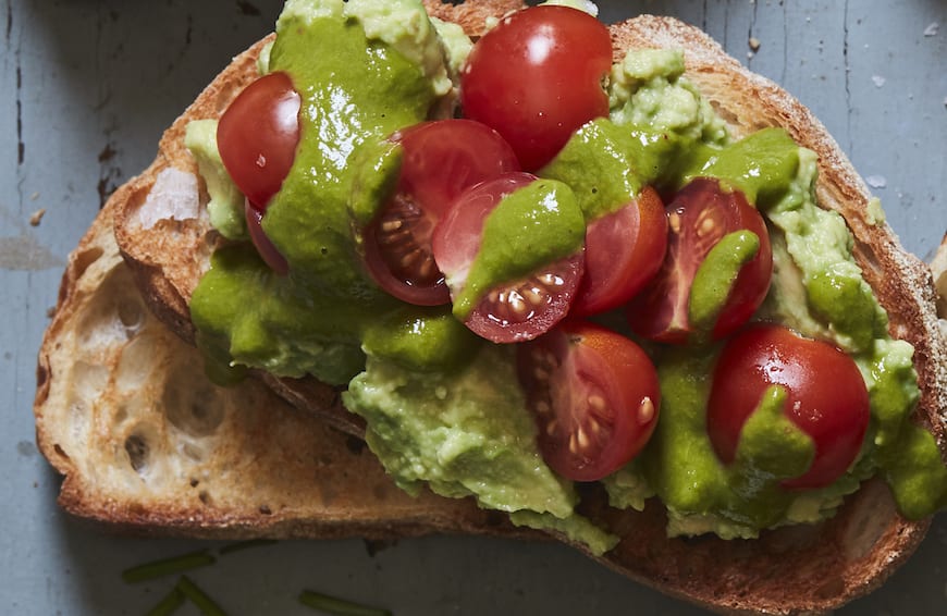 Avocado Toast with Tomatoes and Pesto