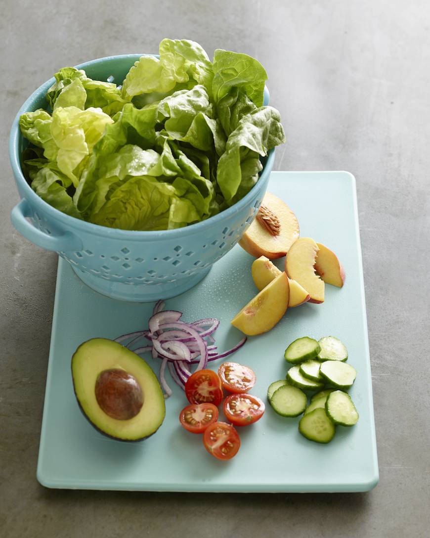 Grilled Chicken, Peach and Avocado Salad Prep