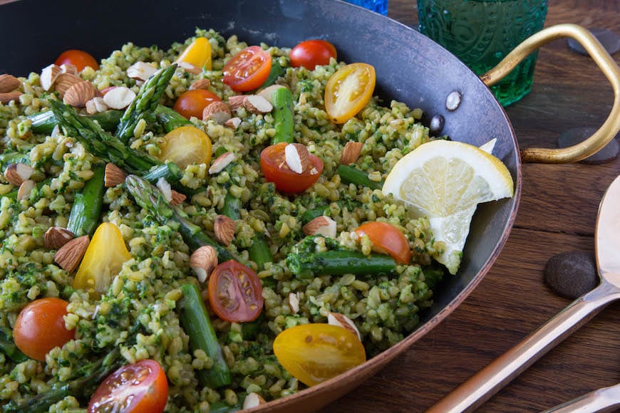 Almond and Parsley Pesto with Asparagus and Freekeh Recipe