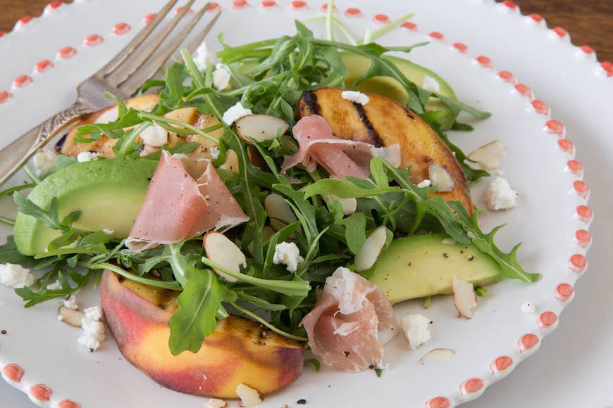 Grilled Peach Salad with Arugula and a Mustard Herb Vinaigrette 