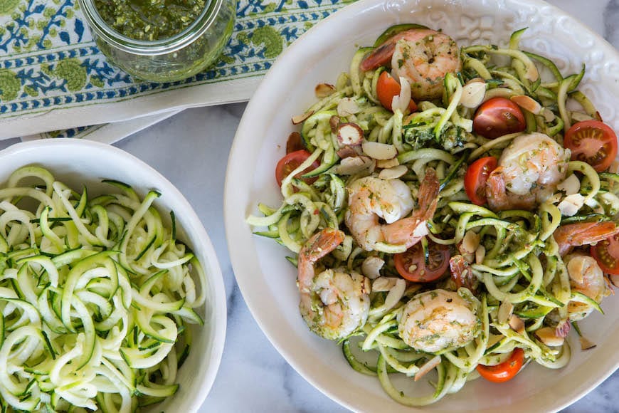 Zucchini Noodles and Grilled Shrimp with Lemon Basil Dressing Recipe