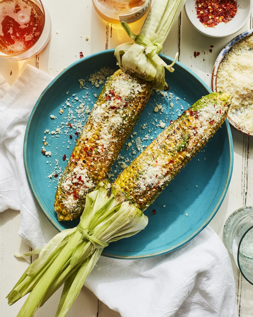 Basil Parmesan Grilled Corn from www.whatsgabycooking.com (@whatsgabycookin)