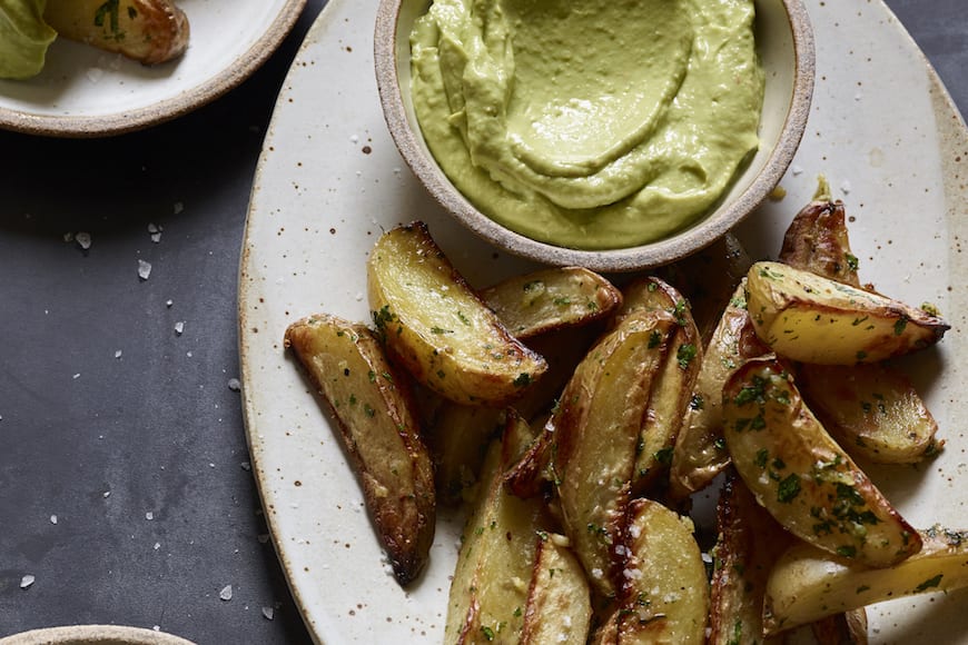 Roasted Potato Fries with Avocado Aioli from www.whatsgabycooking.com (@whatsgabycookin)