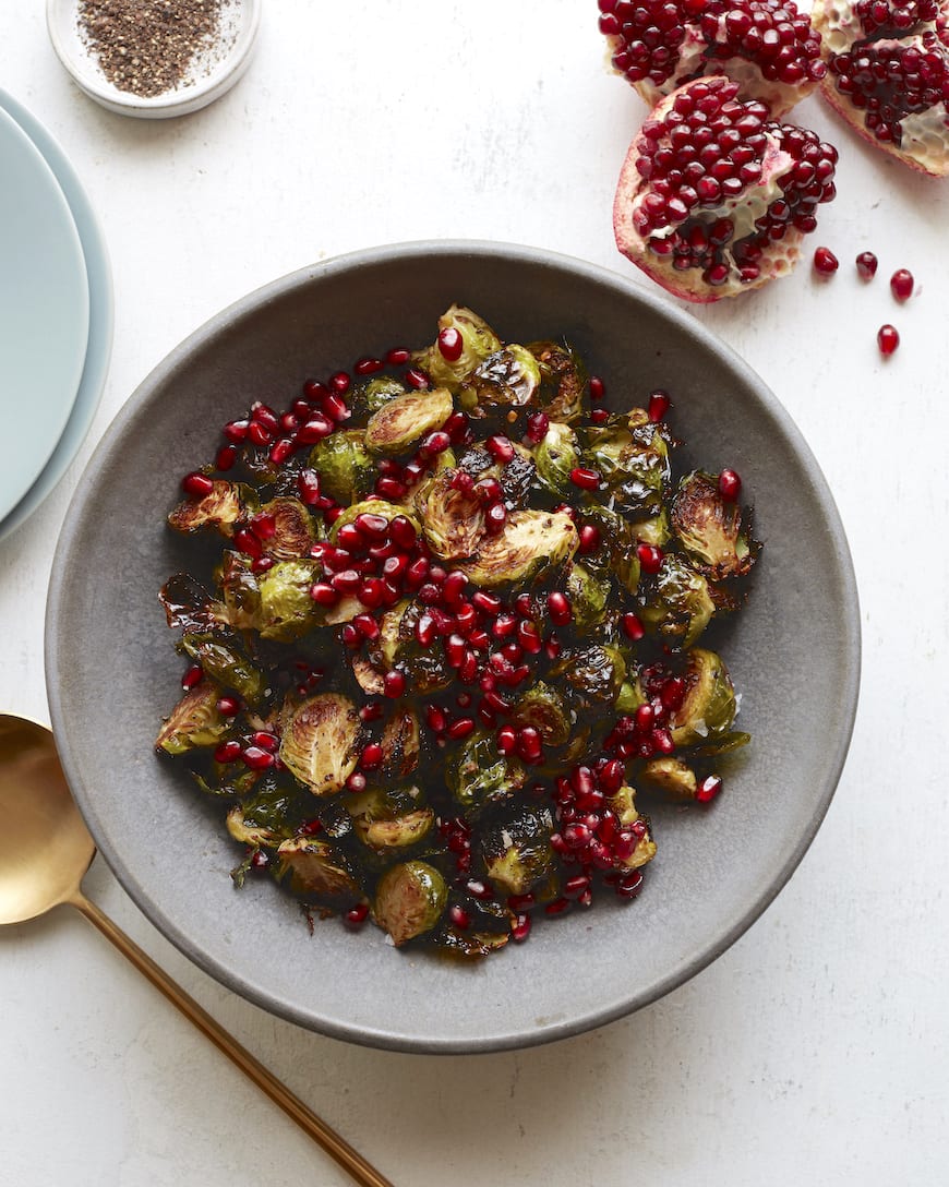 Roasted Brussels Sprouts Salad with Pomegranate Seeds - What's Gaby Cooking