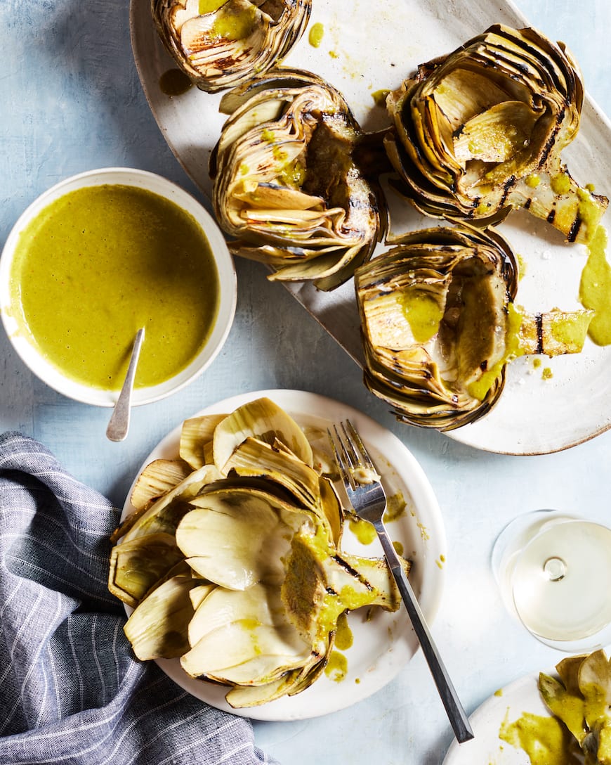 Grilled Artichokes with Lemon Basil Vinaigrette