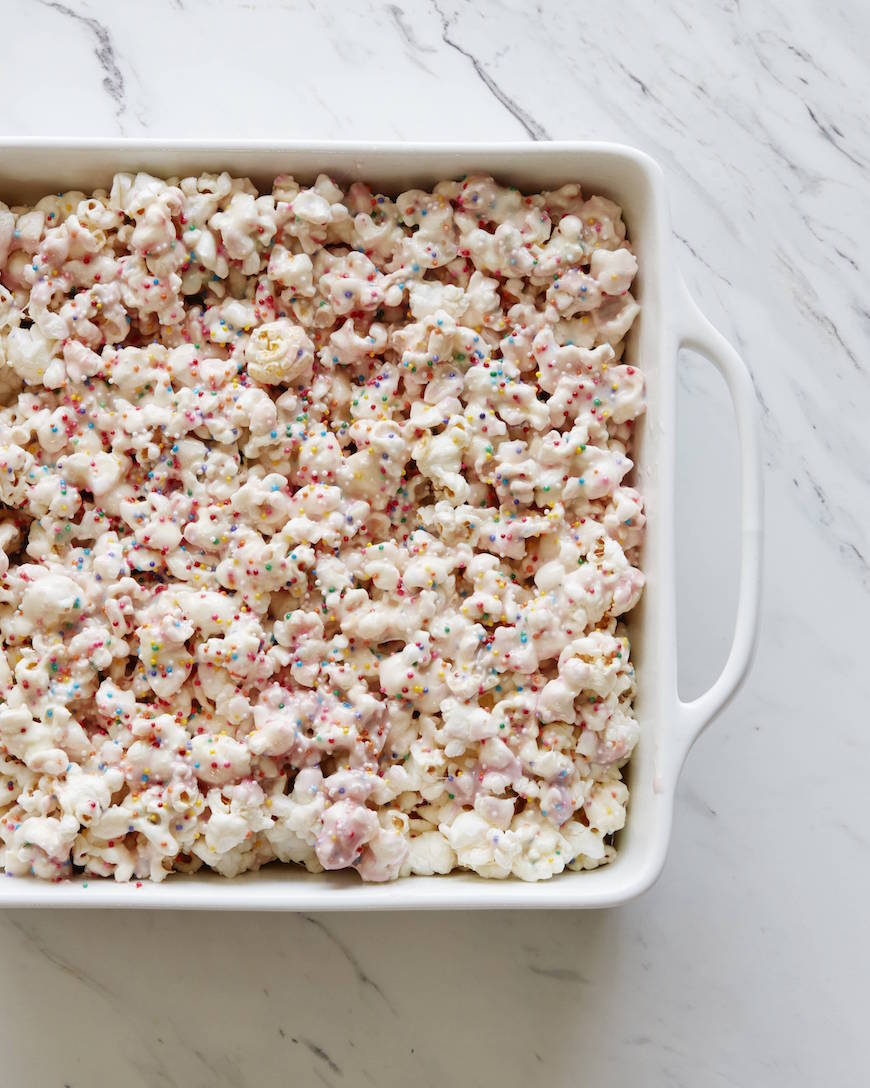 White Chocolate Marshmallow Popcorn Treats from www.whatsgabycooking.com (@whatsgabycookin)