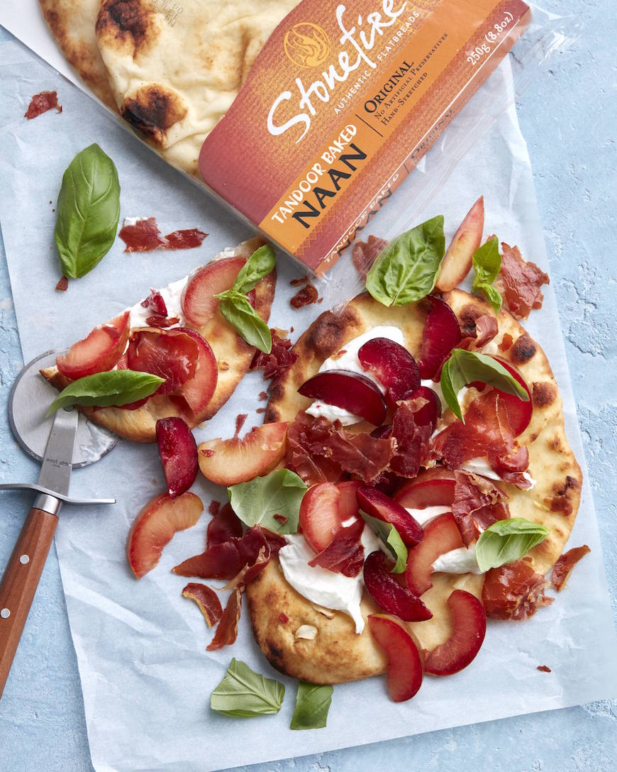 Crispy Prosciutto, Plum and Burrata Flatbread from www.whatsgabycooking.com (@whatsgabycookin)