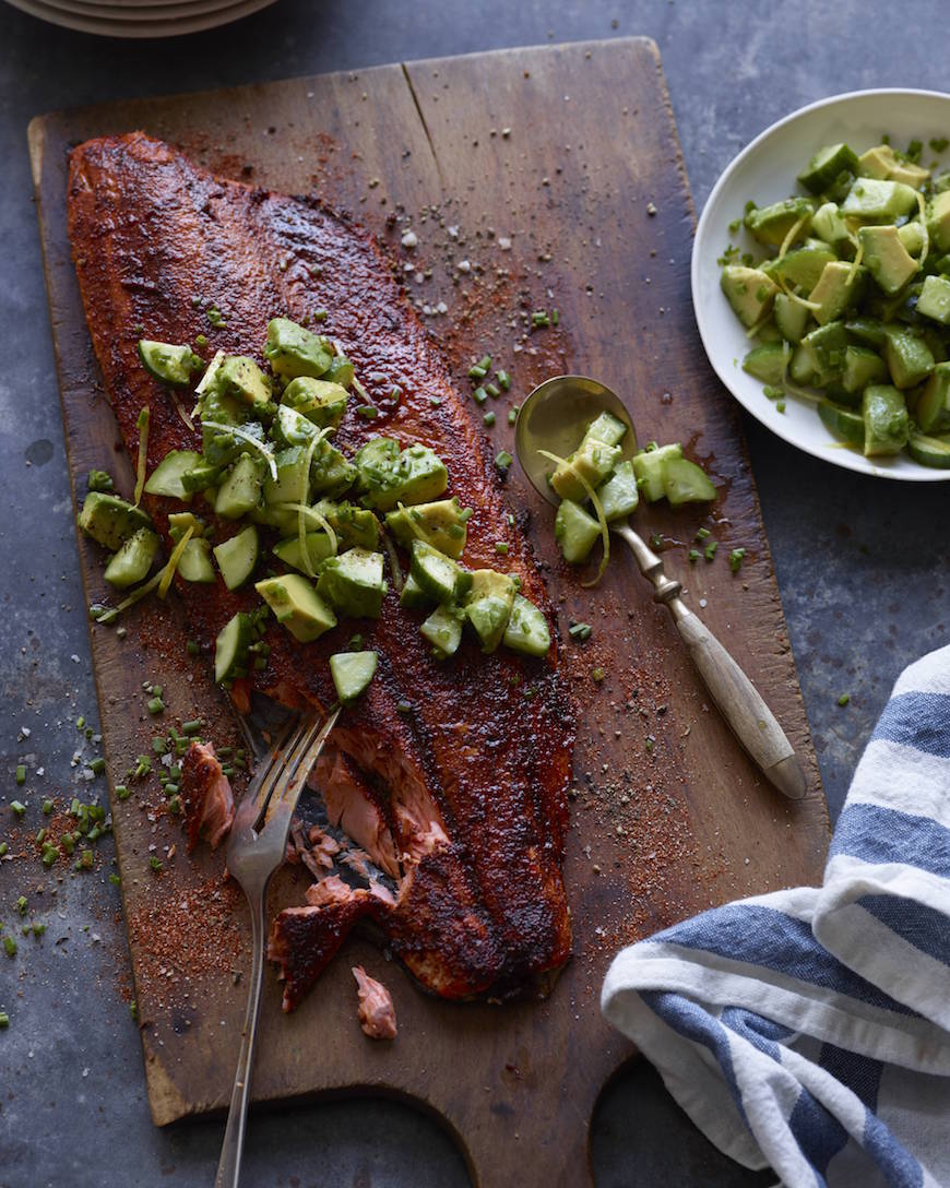 Blackened Salmon with Avocado Cucumber Salsa from www.whatsgabycooking.com (@whatsgabycookin)