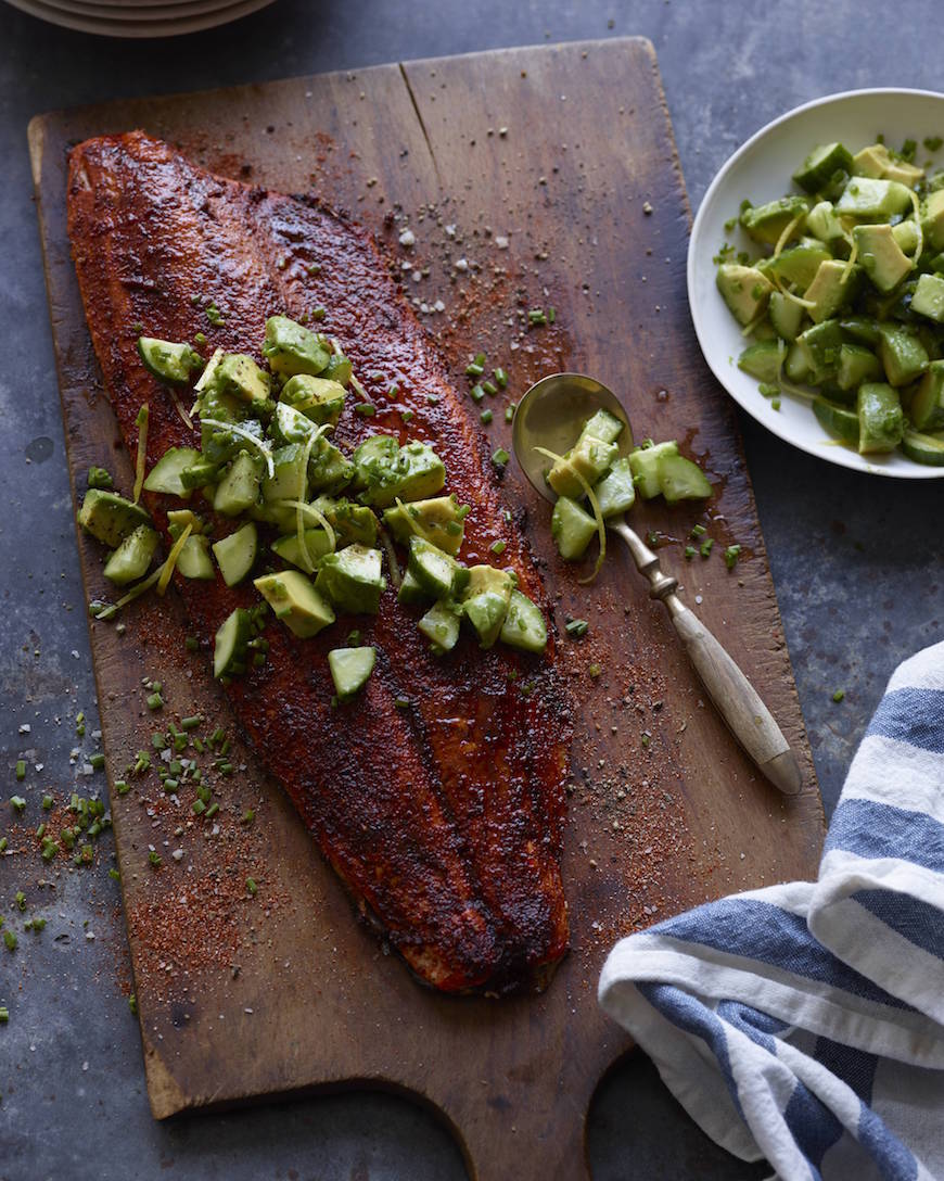 Blackened Salmon with Avocado Cucumber Salsa from www.whatsgabycooking.com (@whatsgabycookin)