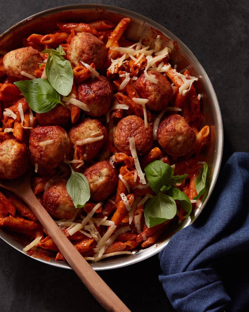 Sun Dried Tomato Pasta with Chicken Meatballs