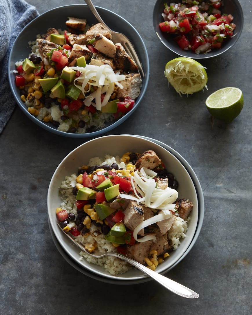 Cauliflower Rice Chicken Burrito Bowls