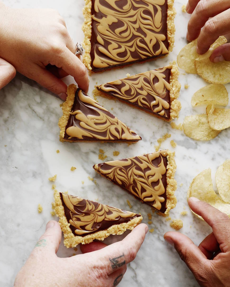 Chocolate Peanut Butter Swirl Tart with Kettle Brand Crust