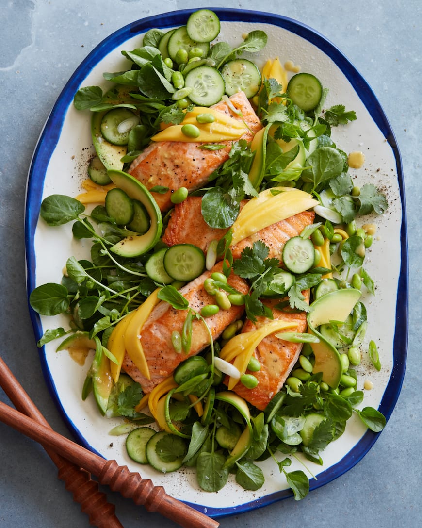 Loaded Sesame Ginger Salmon Salad from www.whatsgabycooking.com (@whatsgabycookin)