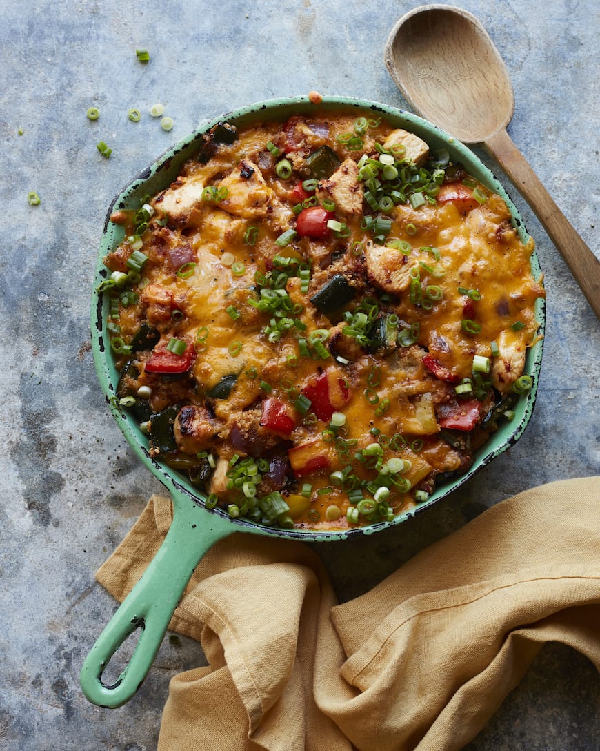 Chicken Fajita Skillet Quinoa Bake from www.whatsgabycooking.com (@whatsgabycookin)