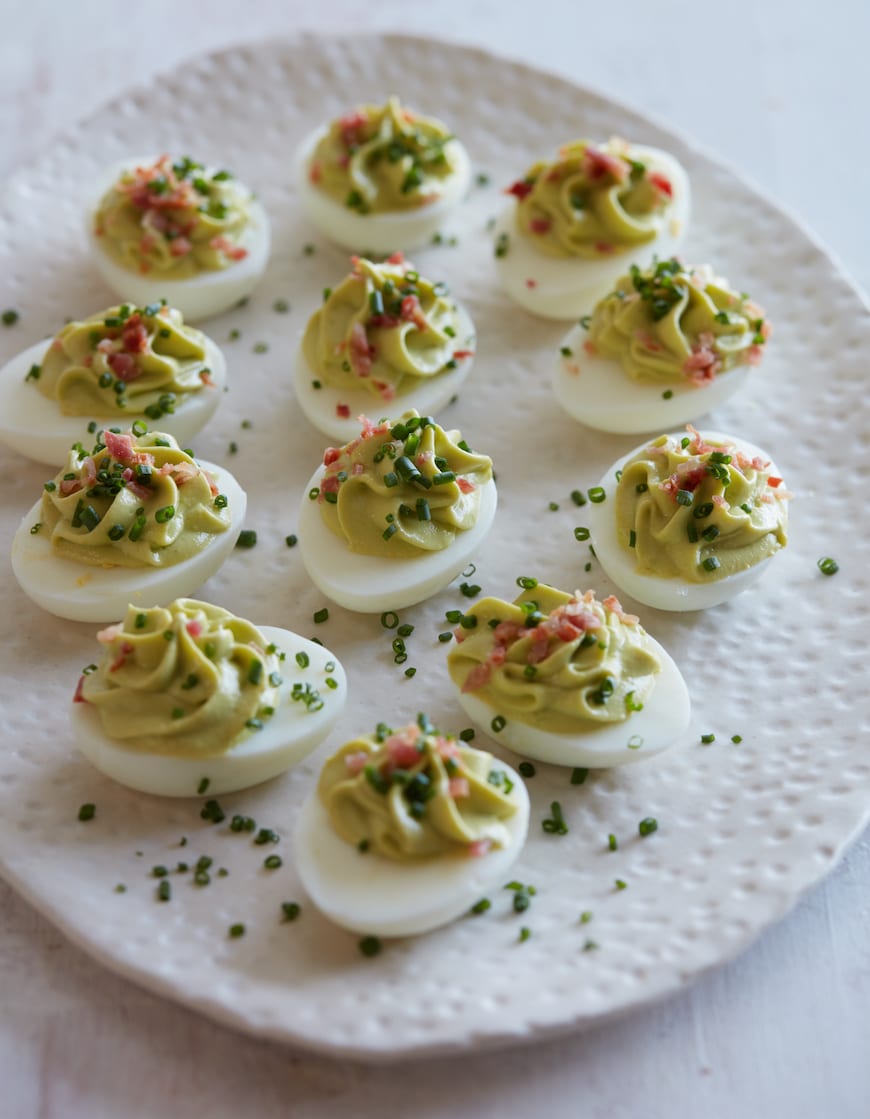 Avocado Deviled Eggs with Chives from www.whatsgabycooking.com (@Whatsgabycookin)