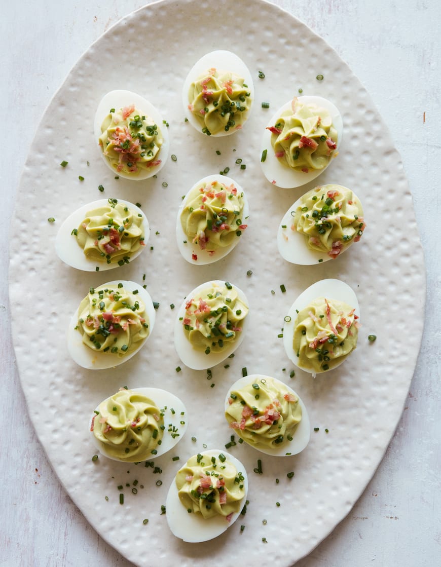 Avocado Deviled Eggs with Chives from www.whatsgabycooking.com (@Whatsgabycookin)