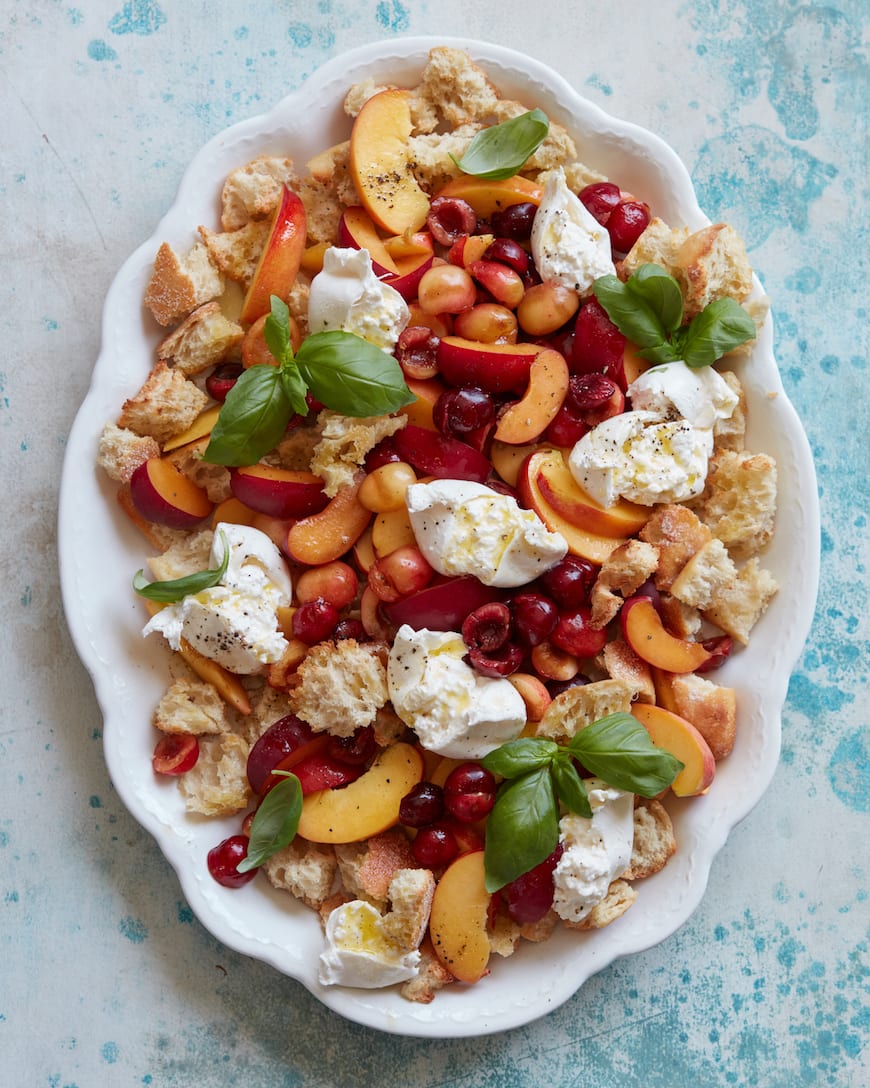 Cherry and Peach Panzanella from www.whatsgabycooking.com (@whatsgabycookin)