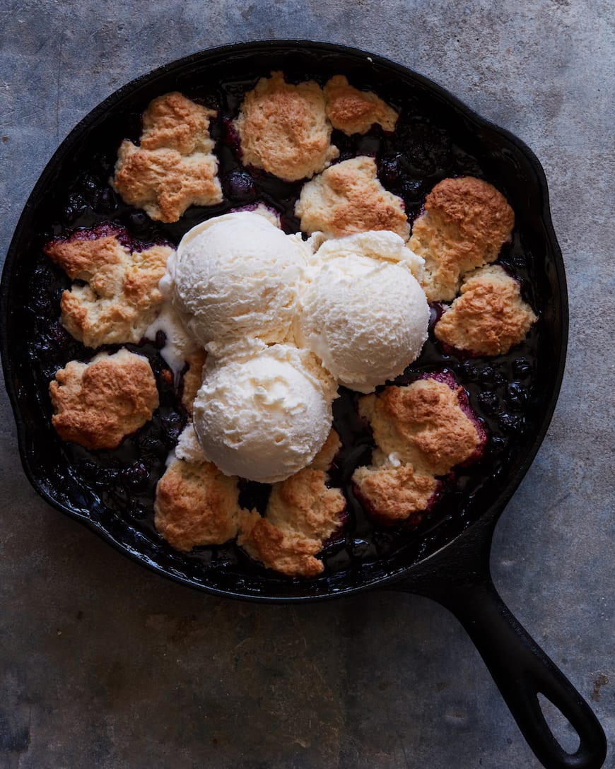 Blueberry Skillet Cobbler with Ice Cream from www.whatsgabycooking.com (@whatsgabycookin)