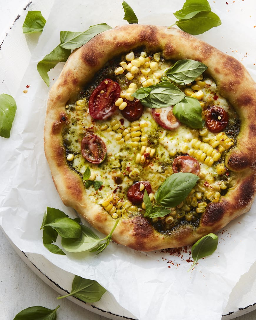 Sweet Corn and Basil Pizza