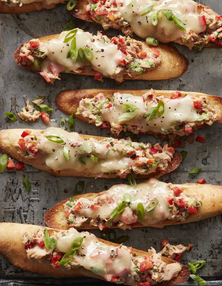 Open Faced Bell Pepper and Scallion Tuna Melt from www.whatsgabycooking.com (@whatsgabycookin)