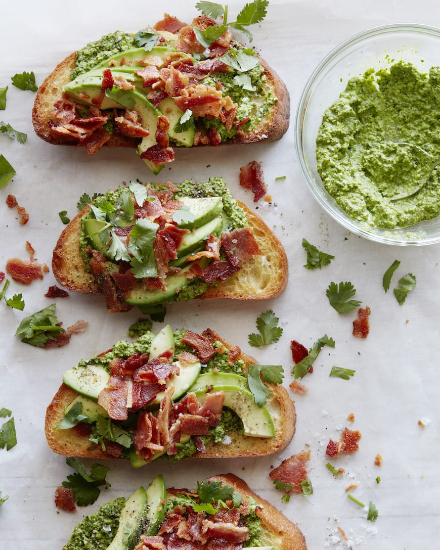 Green Harissa Tartines with Bacon and Avocado from www.whatsgabycooking.com (@whatsgabycookin)