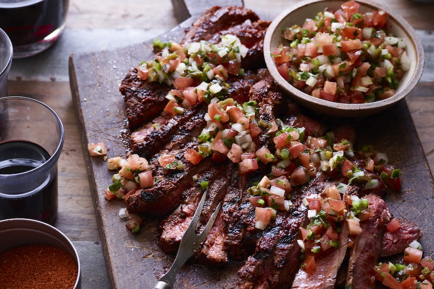 Grilled Flank Steak with Poblano Pico from www.whatsgabycooking.com (@whatsgabycookin)