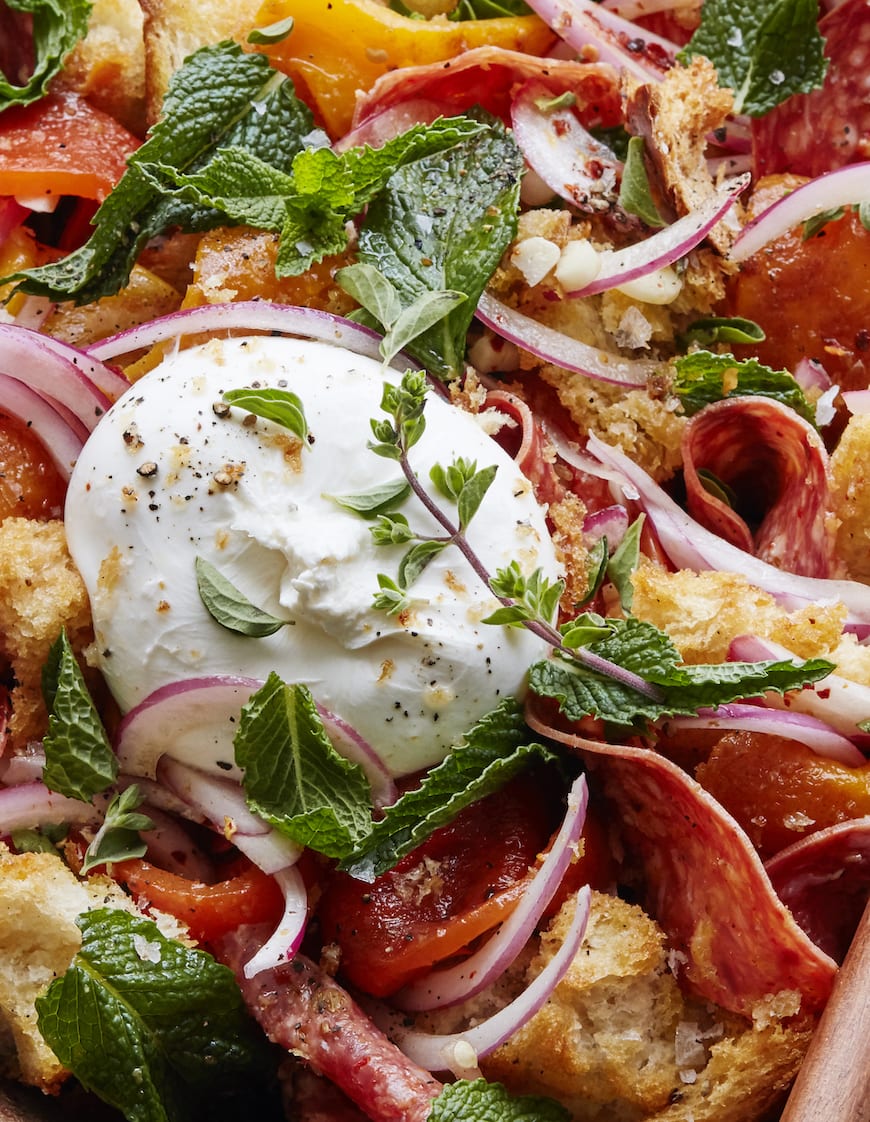 Roasted Pepper Panzanella from www.whatsgabycooking.com (@whatsgabycookin)