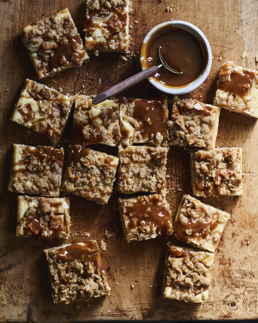 Caramel Apple Cheesecake Bars from www.whatsgabycooking.com (@whatsgabycookin)