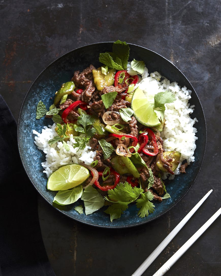 Spicy Beef Larb with Coconut Rice from www.whatsgabycooking.com (@whatsgabycookin)