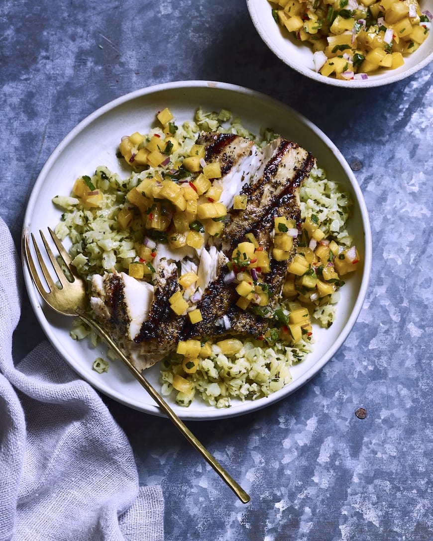 Grilled Fish Cauliflower Rice Bowl from www.whatsgabycooking.com (@whatsgabycookin)