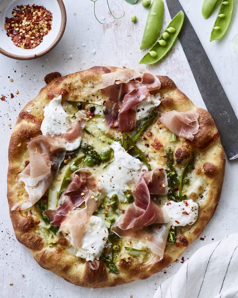 Burrata Snap Pea Pizza from www.whatsgabycooking.com (@whatsgabycookin)