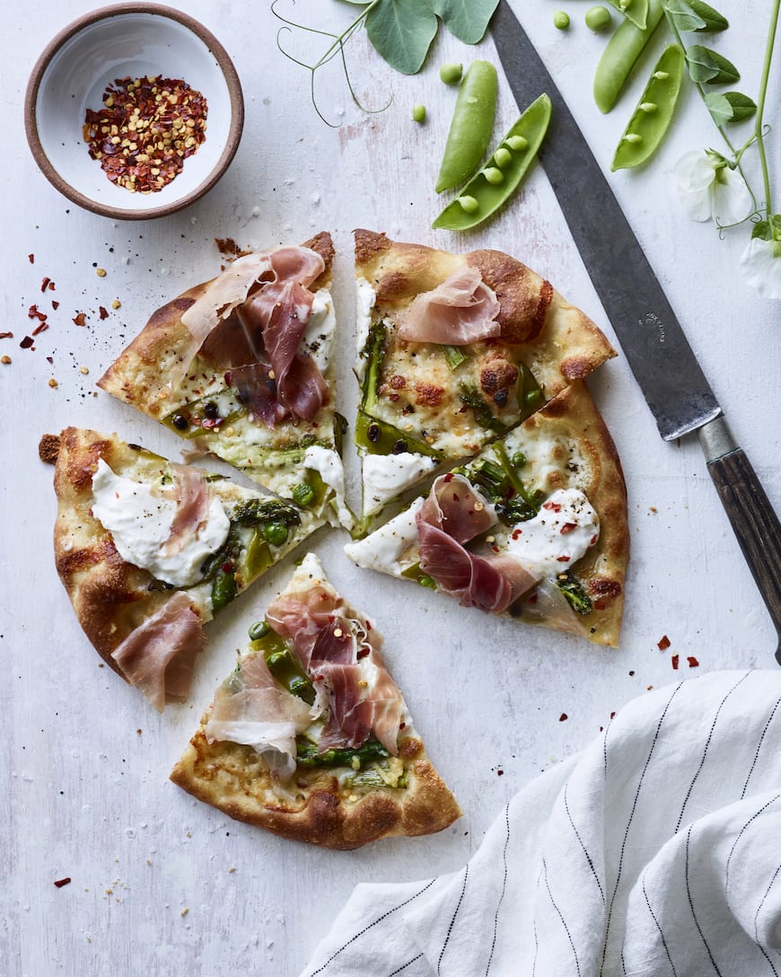 Burrata Snap Pea Pizza from www.whatsgabycooking.com (@whatsgabycookin)