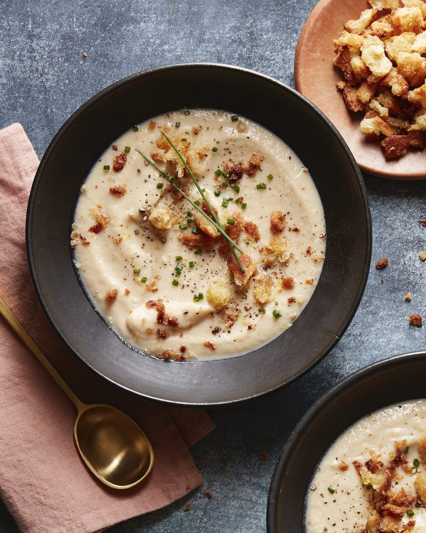 Cheesy Roasted Cauliflower Soup from www.whatsgabycooking.com (@whatsgabycookin)