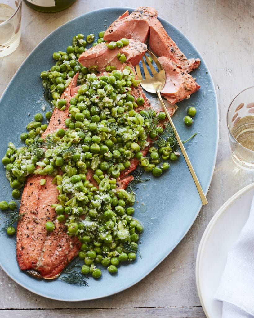 Broiled Salmon with Spring Peas from www.whatsgabycooking.com (@whatsgabycookin)