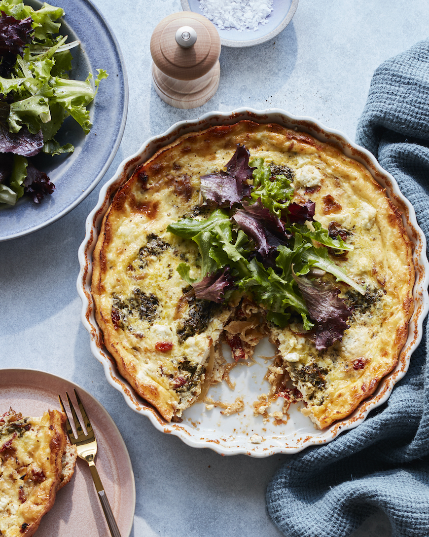 Sun Dried Tomato Goat Cheese Quiche from www.whatsgabycooking.com (@whatsgabycookin)