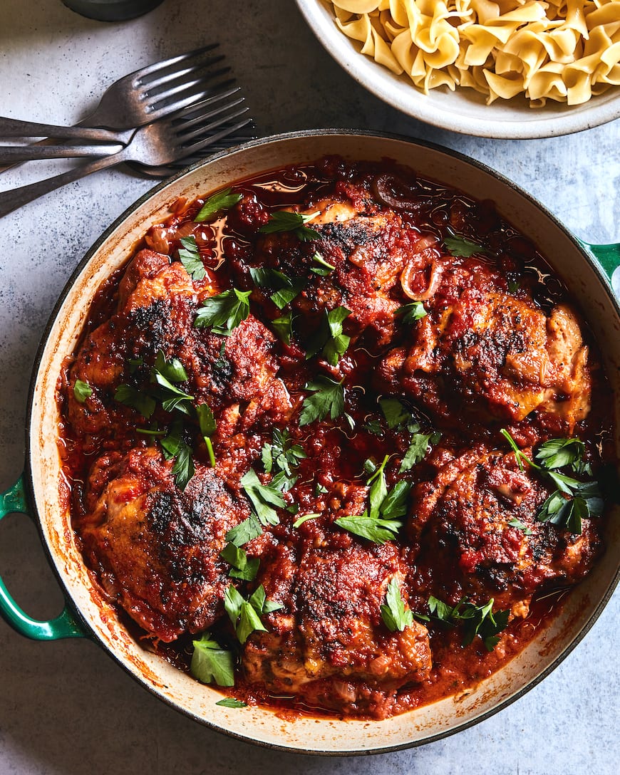 Artichoke and Pepper Braised Chicken from www.whatsgabycooking.com (@whatsgabycookin)