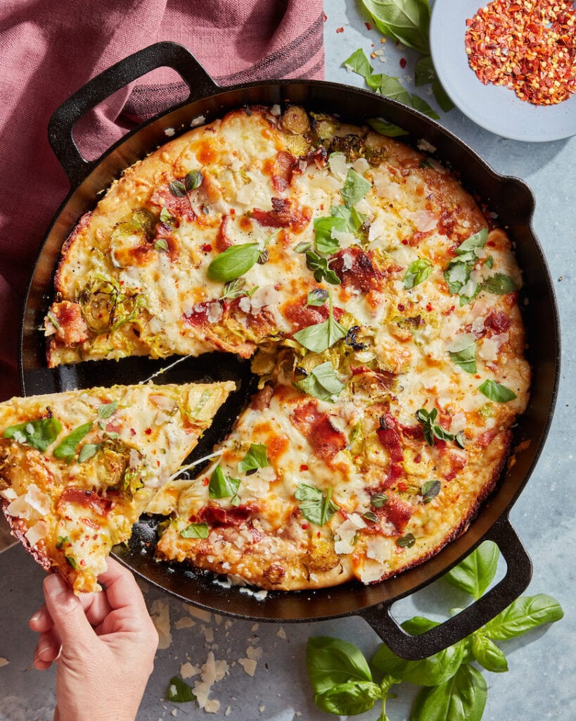 Deep Dish Butternut Squash Pizza with Bacon and Brussels from www.whatsgabycooking.com (@whatsgabycookin)