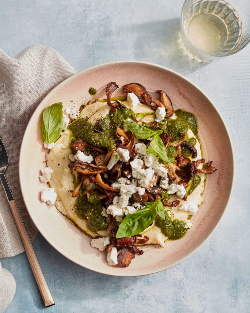 Spring Mushroom Polenta with Basil Vinaigrette from www.whatsgabycooking.com (@whatsgabycookin)