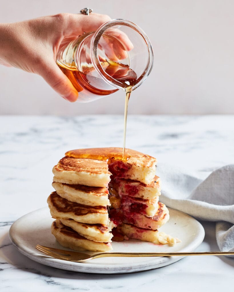 Fluffy Raspberry Chocolate Pancakes from www.whatsgabycooking.com (@whatsgabycookin)