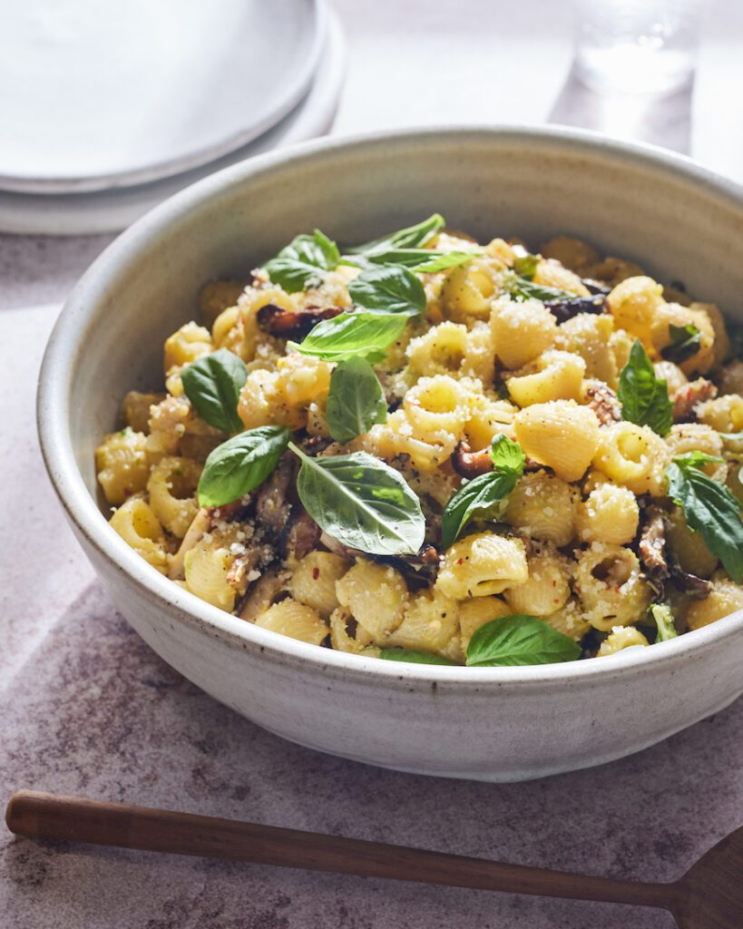 Corn Basil Pasta with Mushrooms from www.whatsgabycooking.com (@whatsgabycookin)