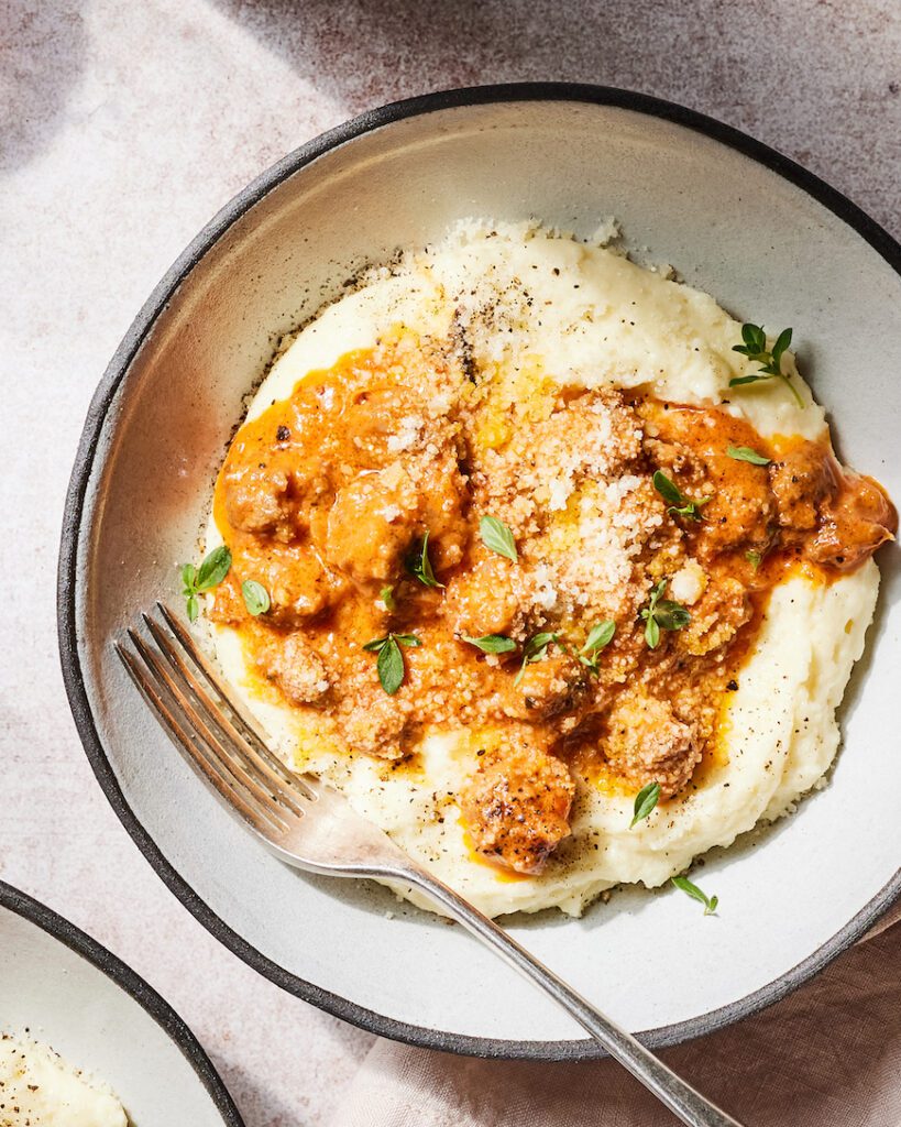 Sausage Ragu Polenta Bowls from www.whatsgabycooking.com (@whatsgabycookin)