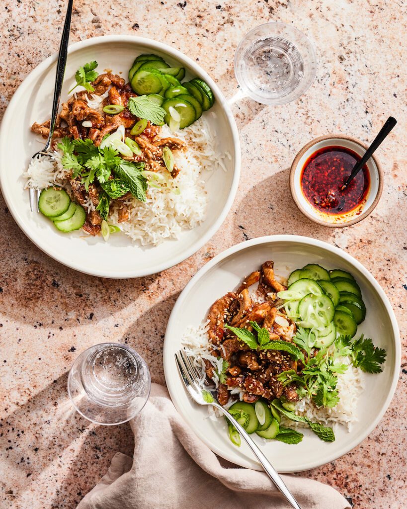 Sticky Glazed Pork Rice Bowls from www.whatsgabycooking.com (@whatsgabycookin)