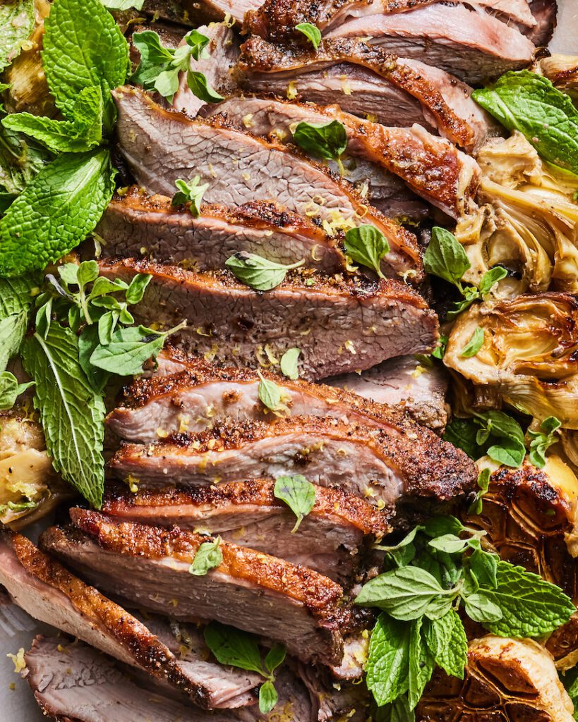 Spiced Rub Lamb with Marinated Artichokes from www.whatsgabycooking.com (@whatsgabycookin)