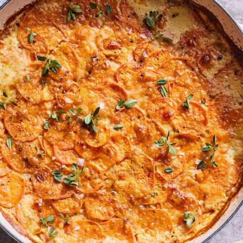 Gouda Sweet Potato Gratin from www.whatsgabycooking.com (@whatsgabycookin)